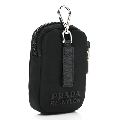 Prada Re-Nylon Pocket Triangle Padded Mini Key Chain Pouch Black 3 of 6