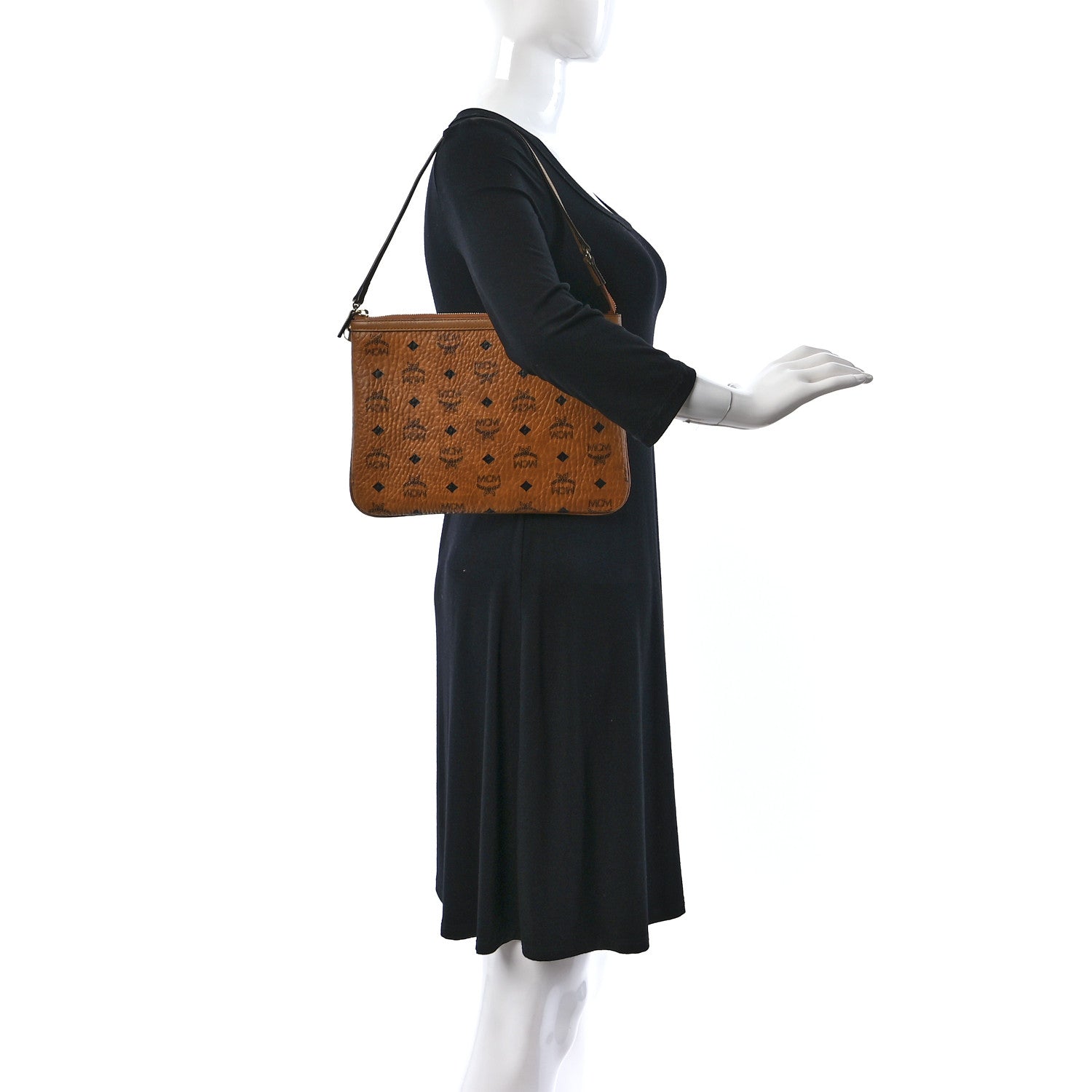 MCM Visetos Liz Shopper Tote Pouch Cognac 2 of 8