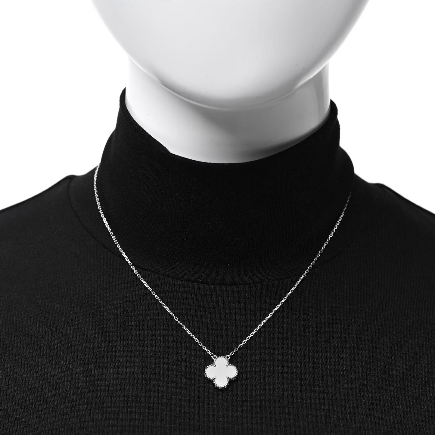 18K White Gold Mother of Pearl Vintage Alhambra Pendant Necklace