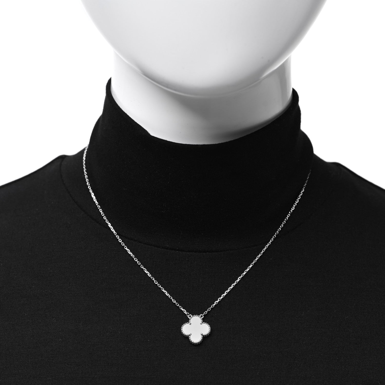 Van Cleef & Arpels 18K White Gold Mother of Pearl Vintage Alhambra Pendant Necklace 2 of 4