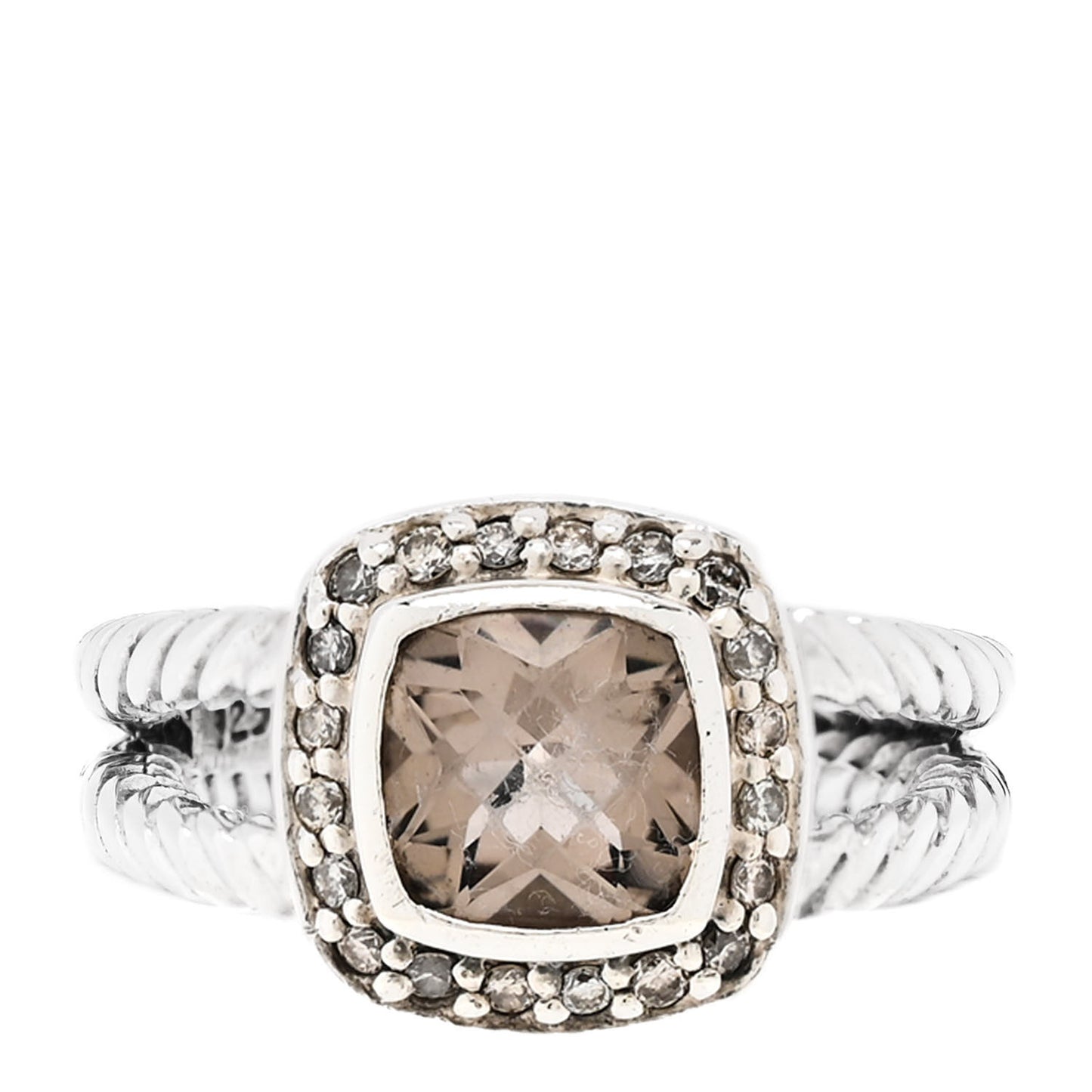 Sterling Silver Diamond Smoky Quartz 7mm Petite Albion Ring 50 5.25