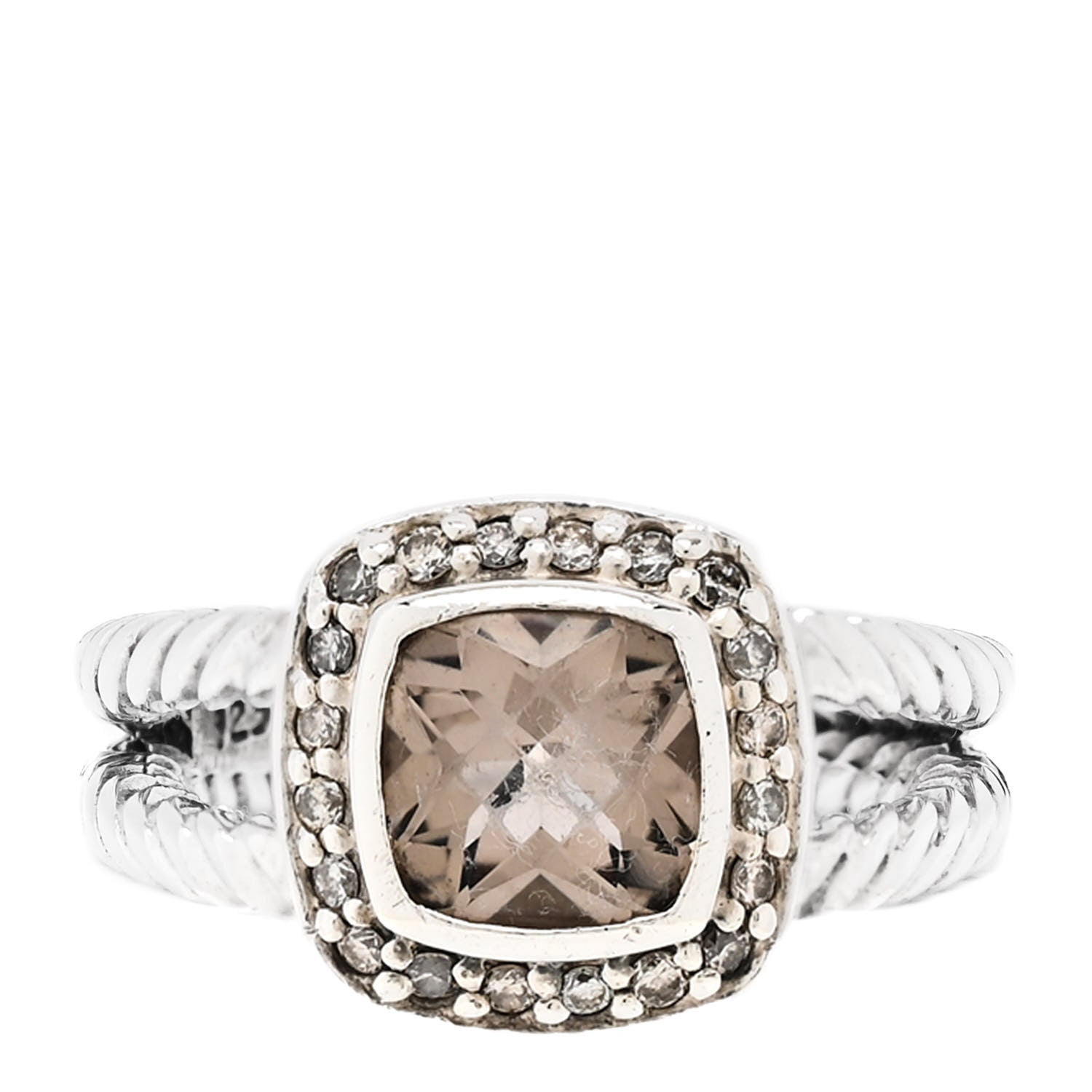 David Yurman Sterling Silver Diamond Smoky Quartz 7mm Petite Albion Ring 50 5.25 1 of 5