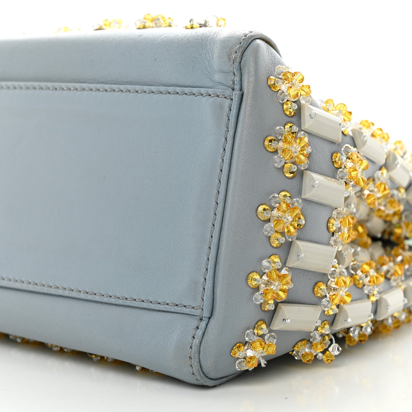 Goatskin Embellished Peekaboo Iconic Satchel Light Blue