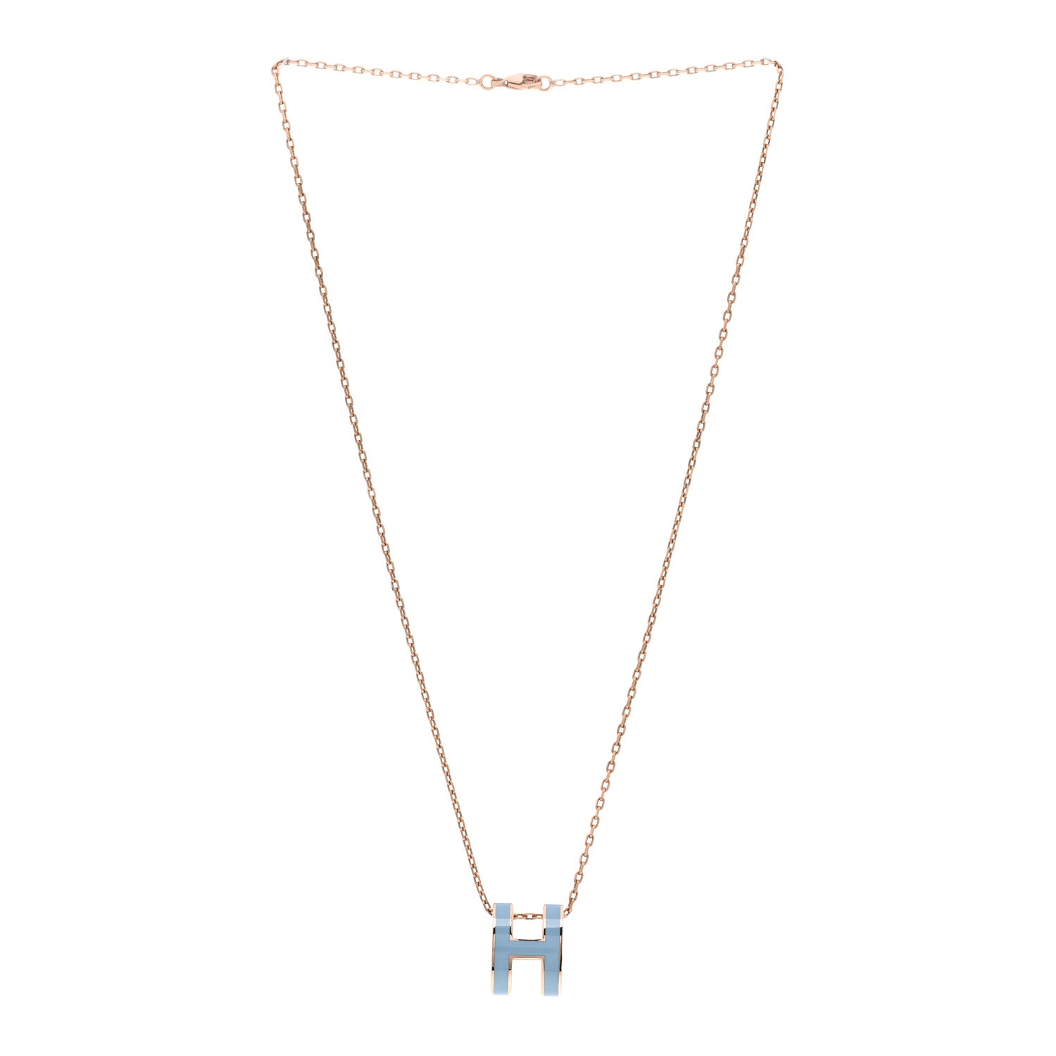Hermes Lacquered Rose Gold Pop H Pendant Necklace Bleu Pastel 3 of 4