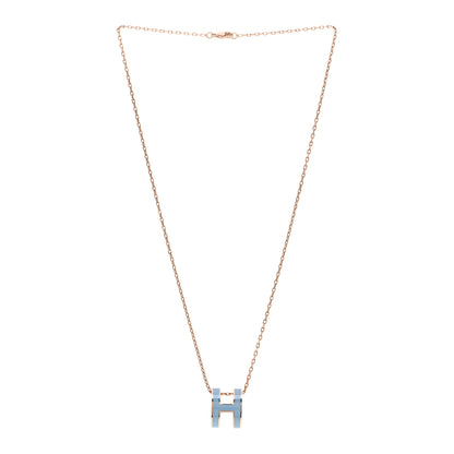 Hermes Lacquered Rose Gold Pop H Pendant Necklace Bleu Pastel 3 of 4