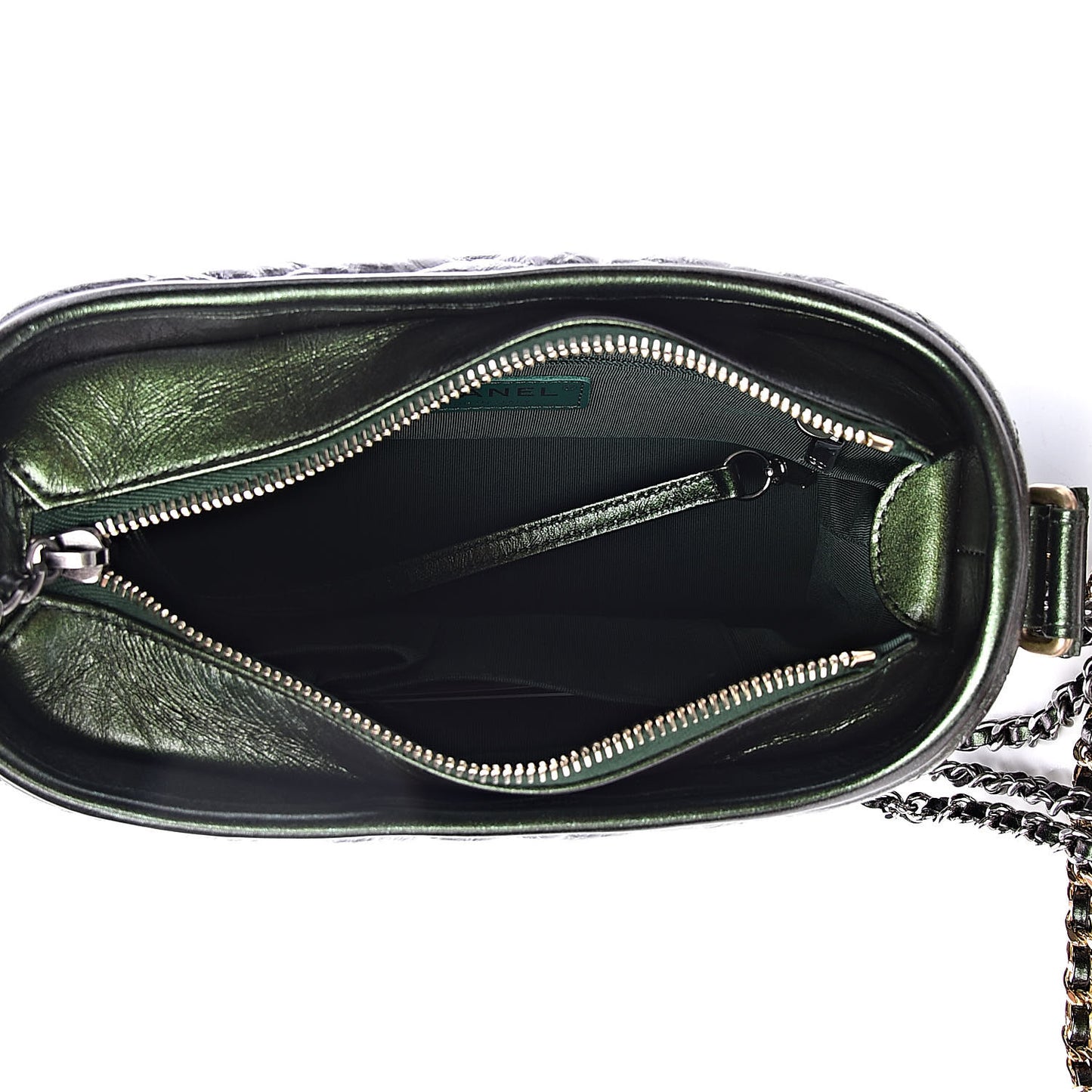 Metallic Calfskin Chevron Quilted Small Gabrielle Hobo Green