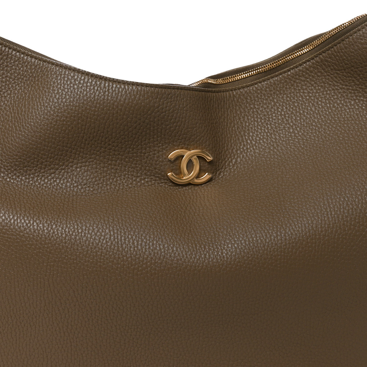 Grained Calfskin Maxi Hobo Dark Khaki