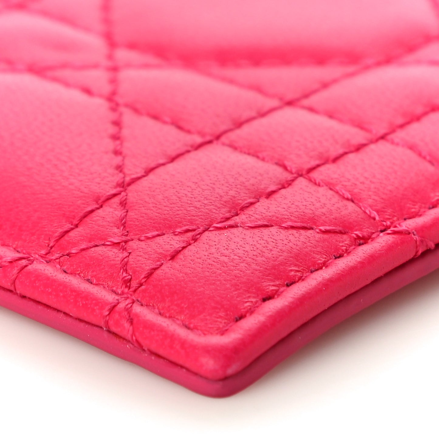 Lambskin Cannage Lady Dior Card Holder Fuchsia