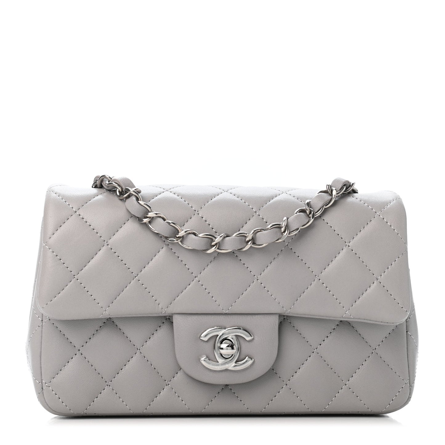 Lambskin Quilted Mini Rectangular Flap Grey