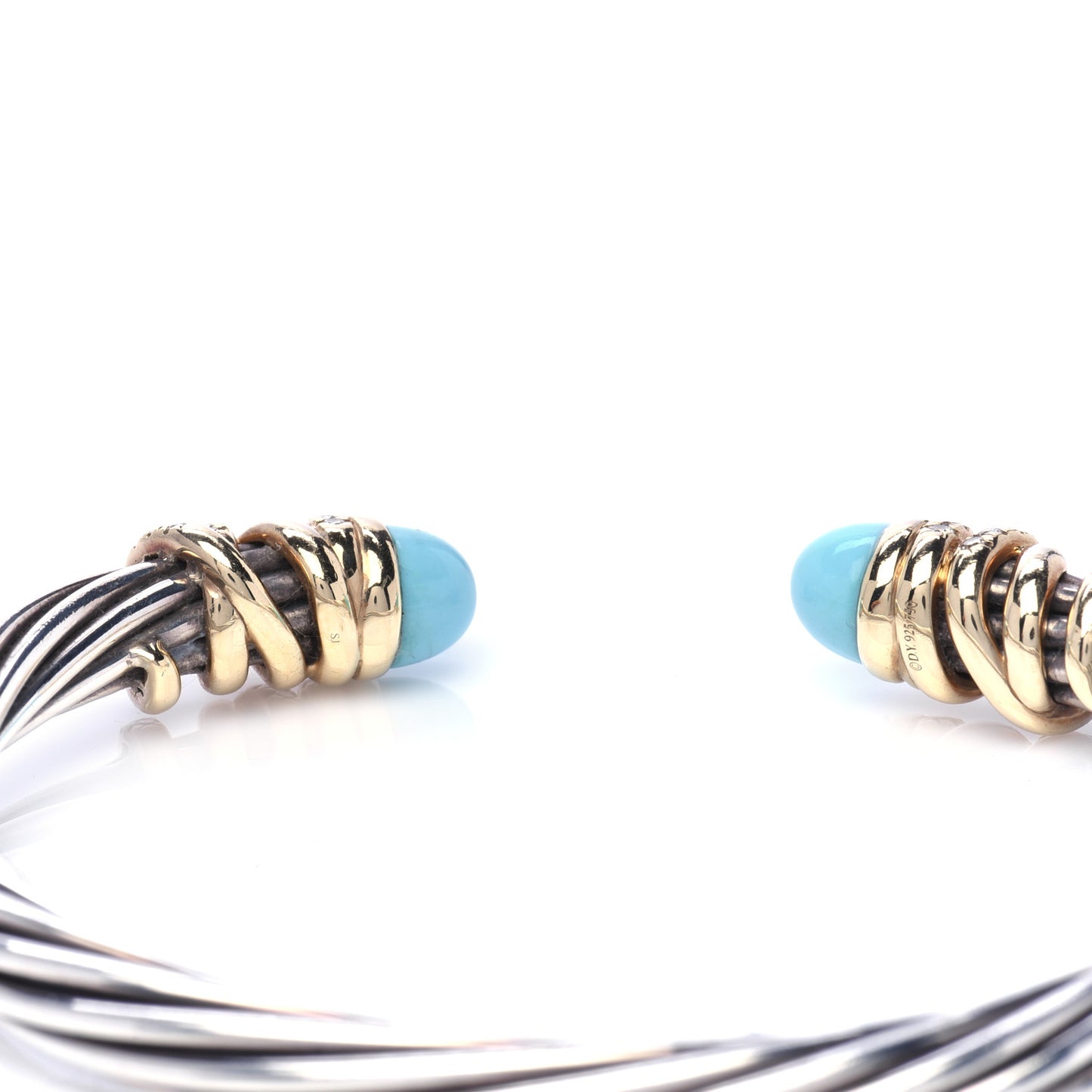 Sterling Silver 18K Yellow Gold Diamond Turquoise 6mm Helena Cuff Bracelet