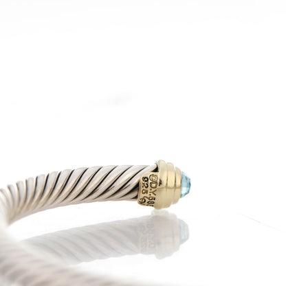 David Yurman Sterling Silver 14K Yellow Gold Blue Topaz 5mm Cable Classics Petite Color Bracelet 5 of 5