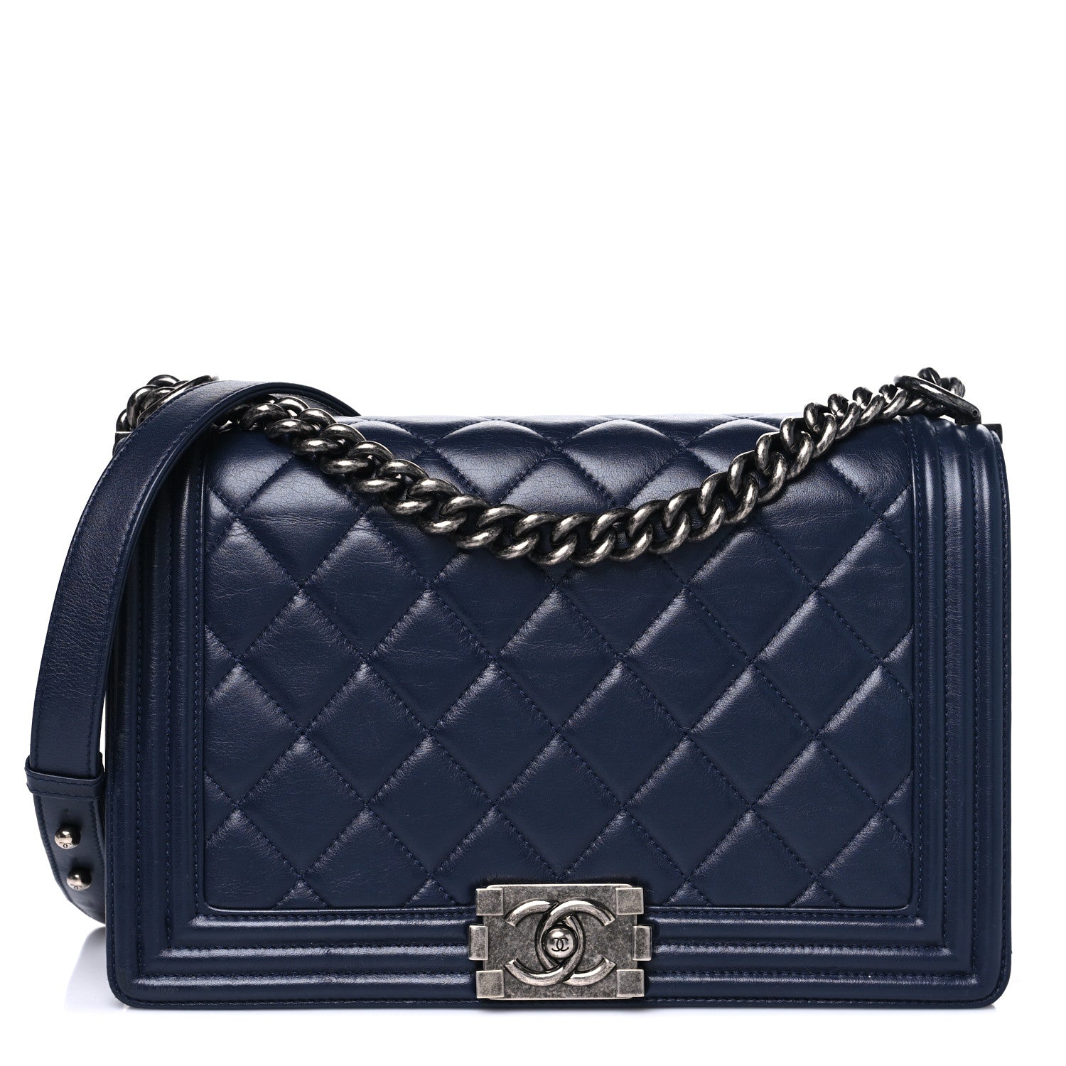 Chanel Lambskin Quilted New Medium Boy Flap Dark Navy Blue 1 of 14