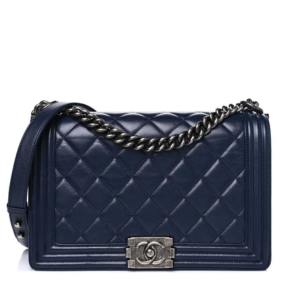 Chanel Lambskin Quilted New Medium Boy Flap Dark Navy Blue 1 of 14