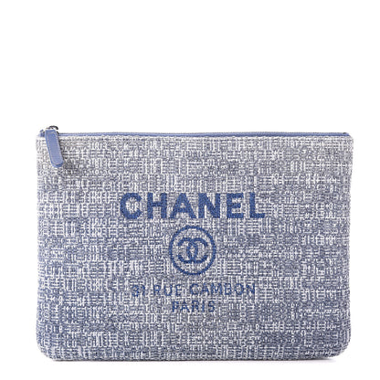 Chanel Woven Straw Raffia Medium Deauville Pouch Blue 1 of 9