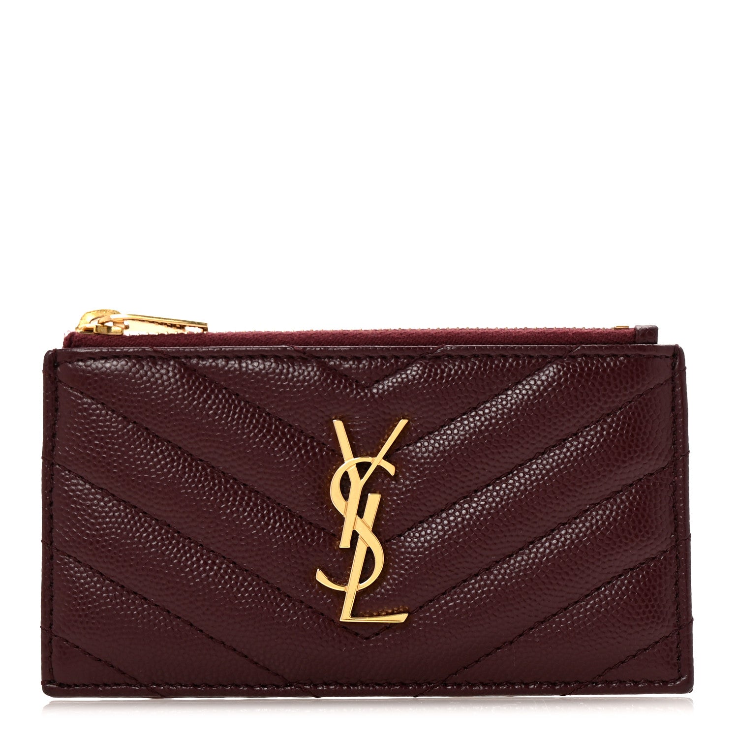 Saint Laurent Monogram Grain de Poudre 5 Fragments Zip Pouch Card Holder Palissandre 1 of 8