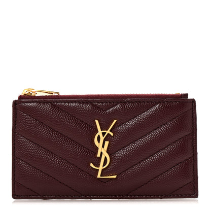 Saint Laurent Monogram Grain de Poudre 5 Fragments Zip Pouch Card Holder Palissandre 1 of 8