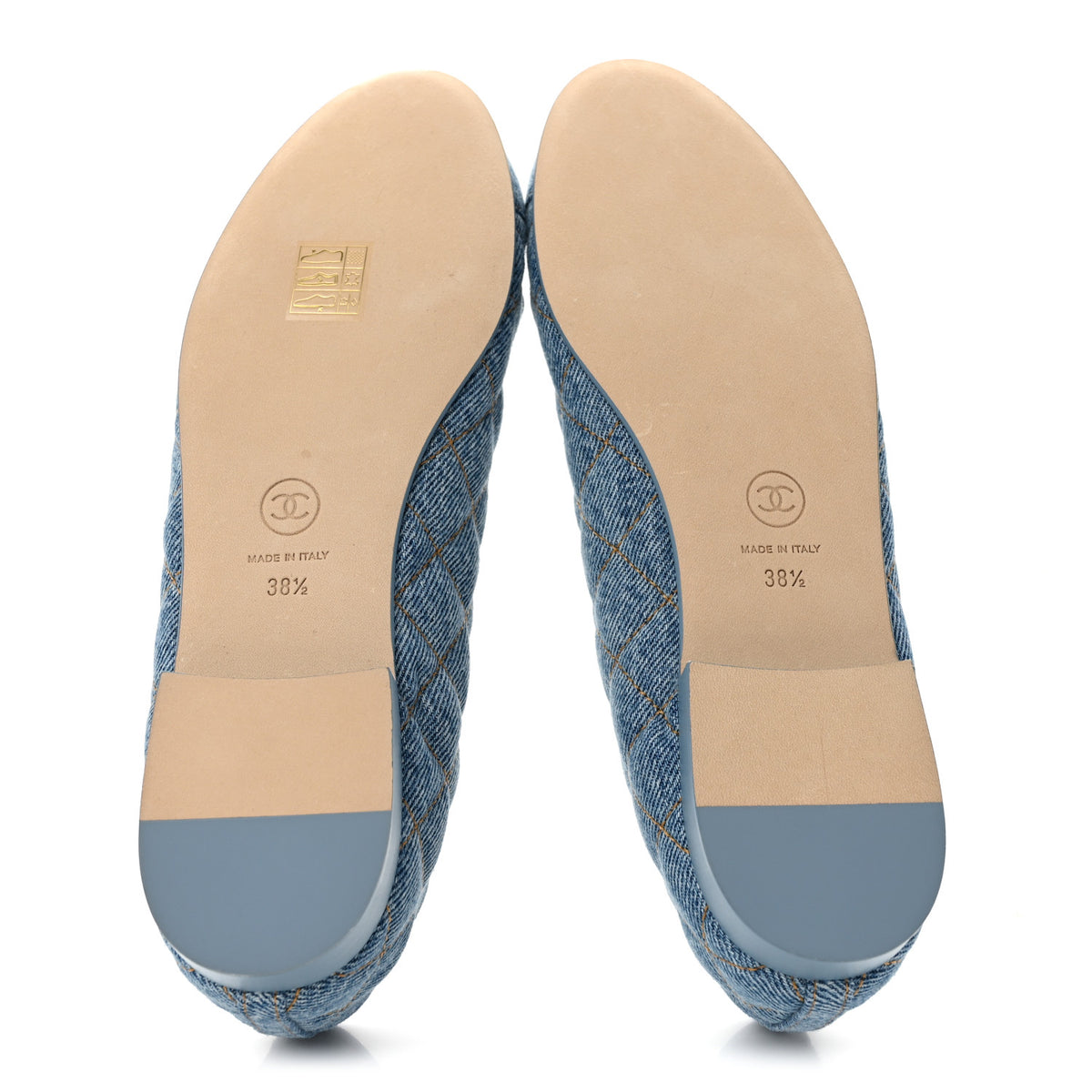 Denim Quilted CC Cap Toe Ballerina Flats 38.5 Light Blue