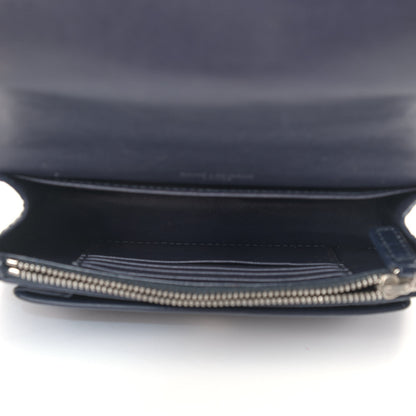 Saint Laurent Calfskin Crocodile Embossed Monogram Sunset Chain Wallet Navy 8 of 13