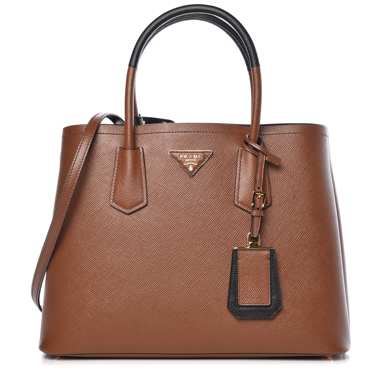 Prada Saffiano Cuir Medium Bi-Color Double Bag Palissandro Black 1 of 9