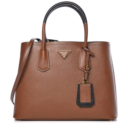 Prada Saffiano Cuir Medium Bi-Color Double Bag Palissandro Black 1 of 9