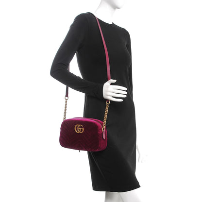 Gucci Velvet Matelasse Small GG Marmont Chain Shoulder Bag Fuchsia Violet Cyclamen 2 of 9