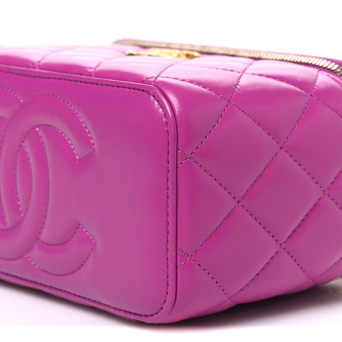 Lambskin Quilted Small Pillow Crush Vanity Case With Chain Purple