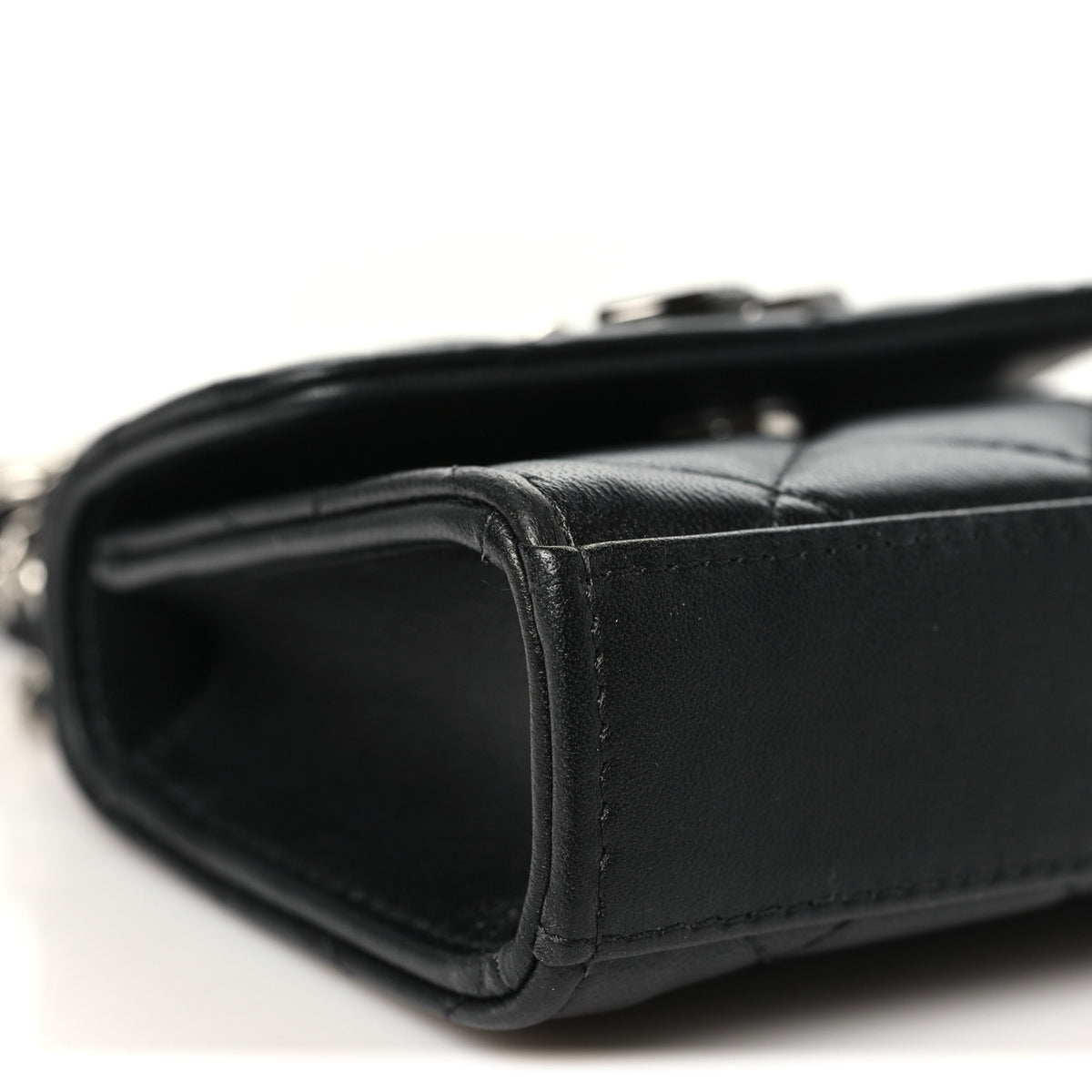 Lambskin Quilted Mini Metal Top Handle Flap Clutch With Chain  Black