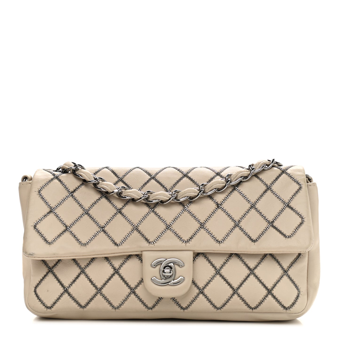 Lambskin Chain Single Flap Beige