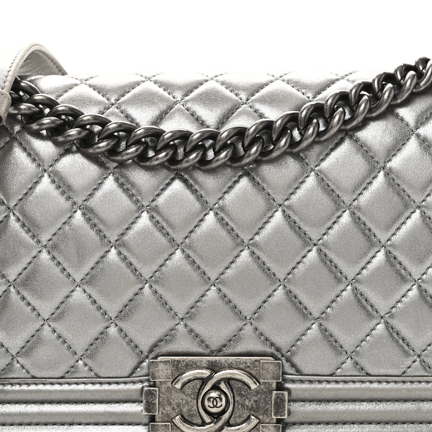 Chanel Metallic Lambskin Quilted Medium Boy Flap Silver 8 of 10