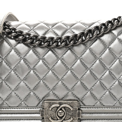 Chanel Metallic Lambskin Quilted Medium Boy Flap Silver 8 of 10