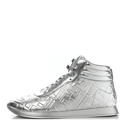 Fendi X NICKI MINAJ Metallic Nappa Macro FF Embossed Prints On High Top Sneakers 40 Silver 1 of 9