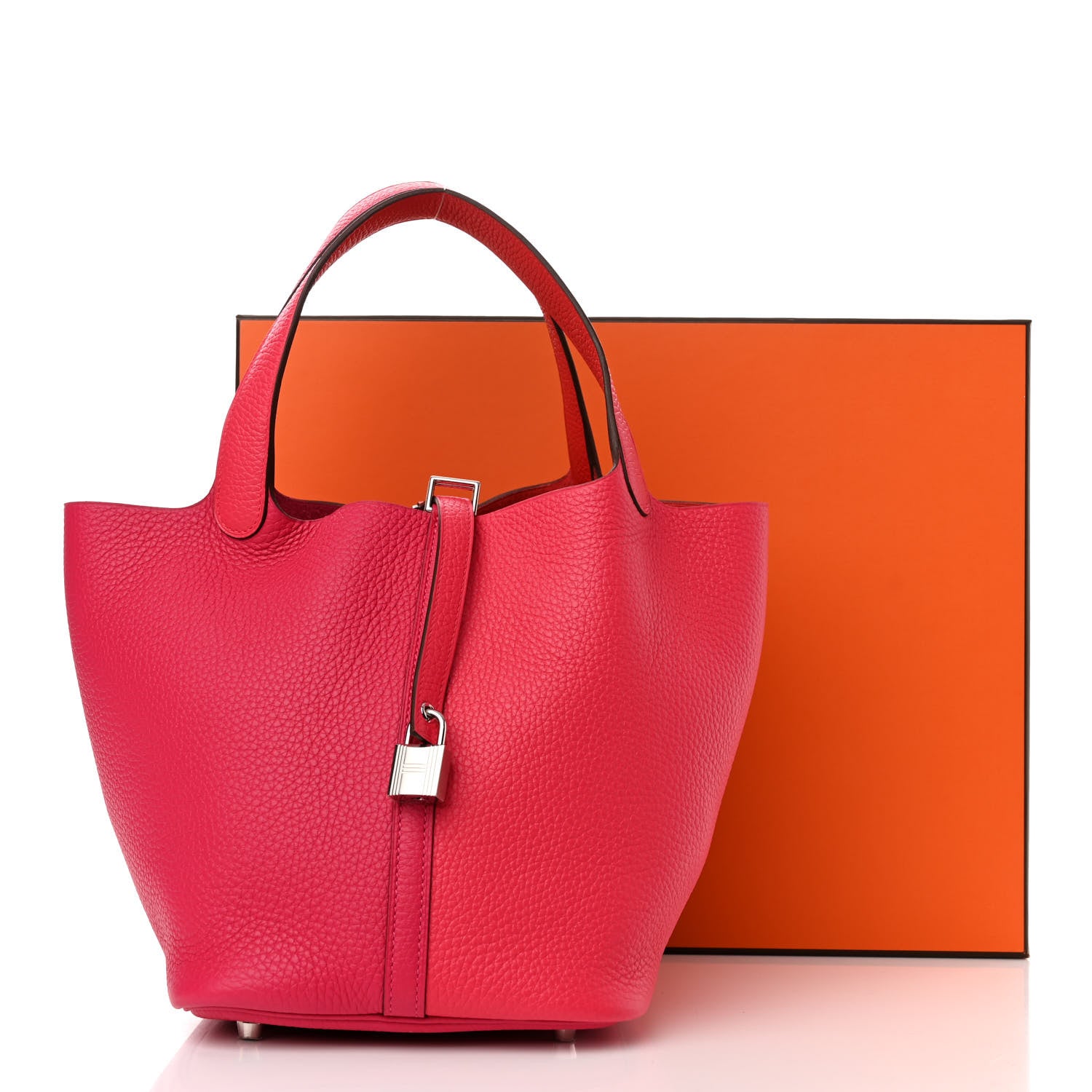 Hermes Taurillon Clemence Casaque Picotin Lock 22 MM Rose Extreme Rose Mexico Rouge De Coeur 11 of 11