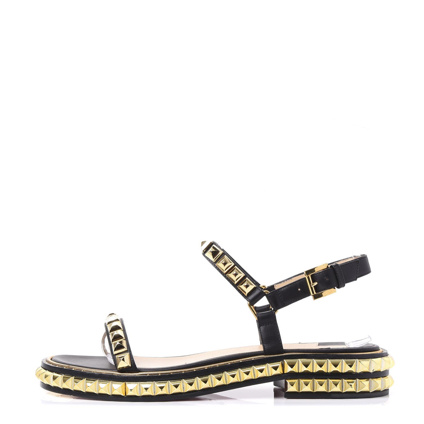 Calfskin Athossita Flat Sandals 40 Black Gold