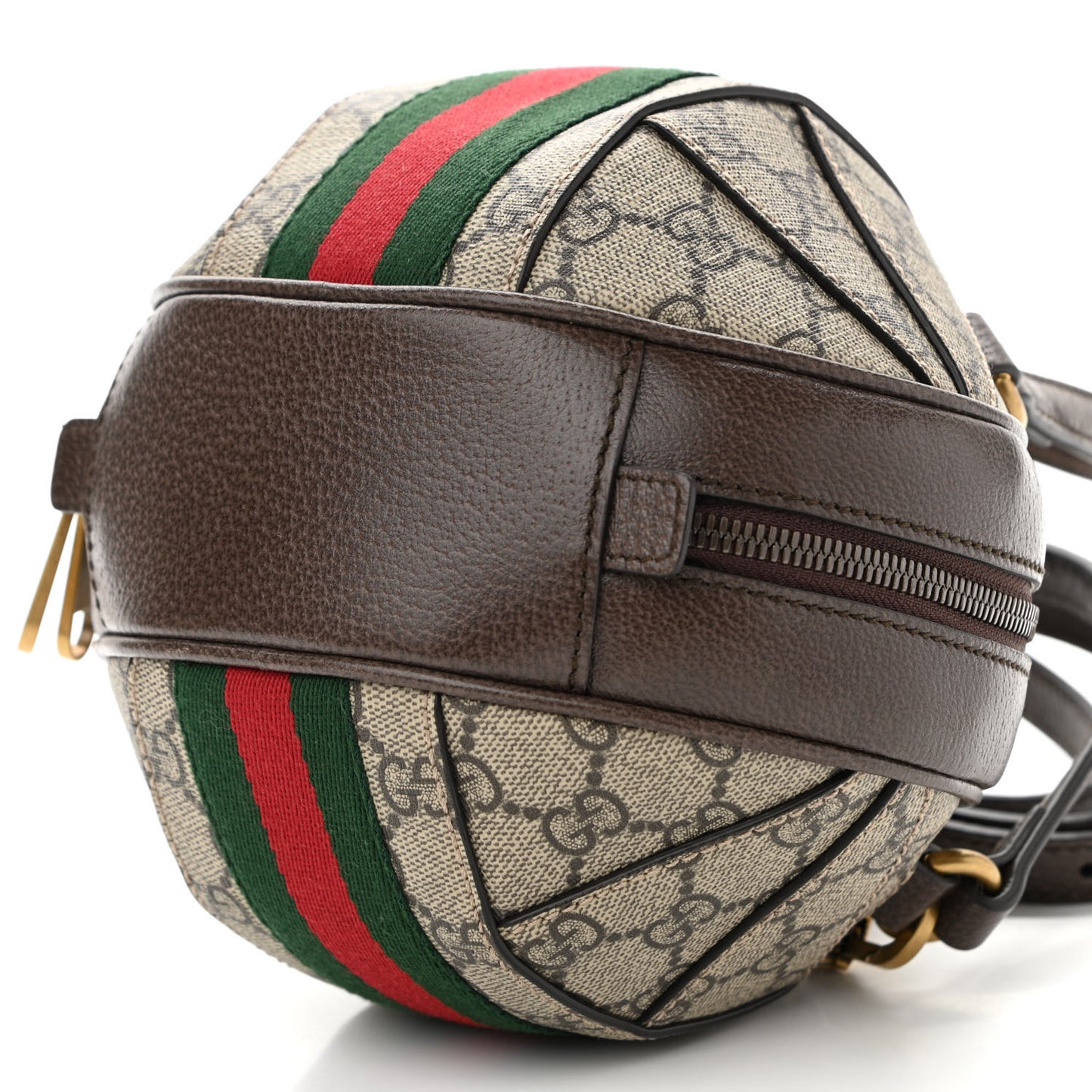 GG Supreme Monogram Textured Dollar Calfskin Web Mini Ophidia Basketball Shaped Shoulder Bag Beige Ebony New Acero