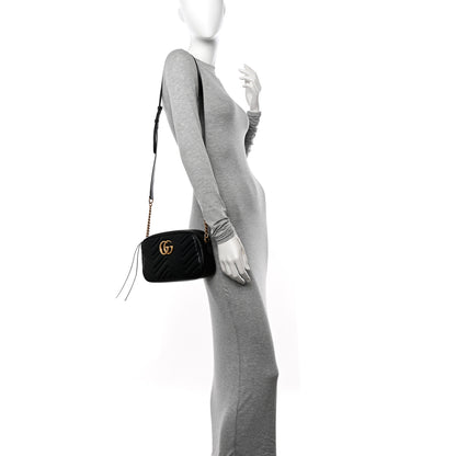 Gucci Calfskin Matelasse Small GG Marmont Chain Shoulder Bag Black 2 of 10