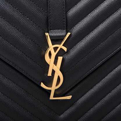 Saint Laurent Grain De Poudre Matelasse Chevron Large Monogram Satchel Black 11 of 11