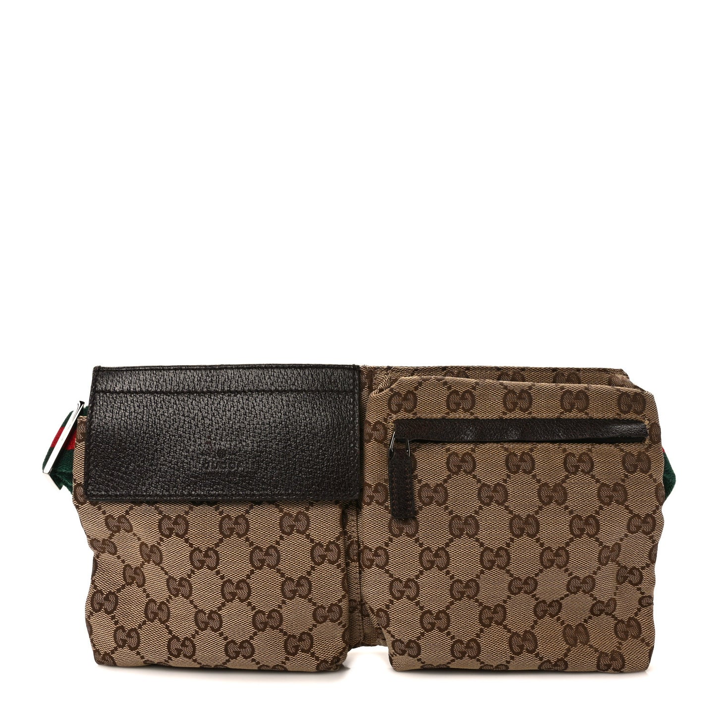 GG Monogram Web Double Pocket Belt Bag Dark Brown