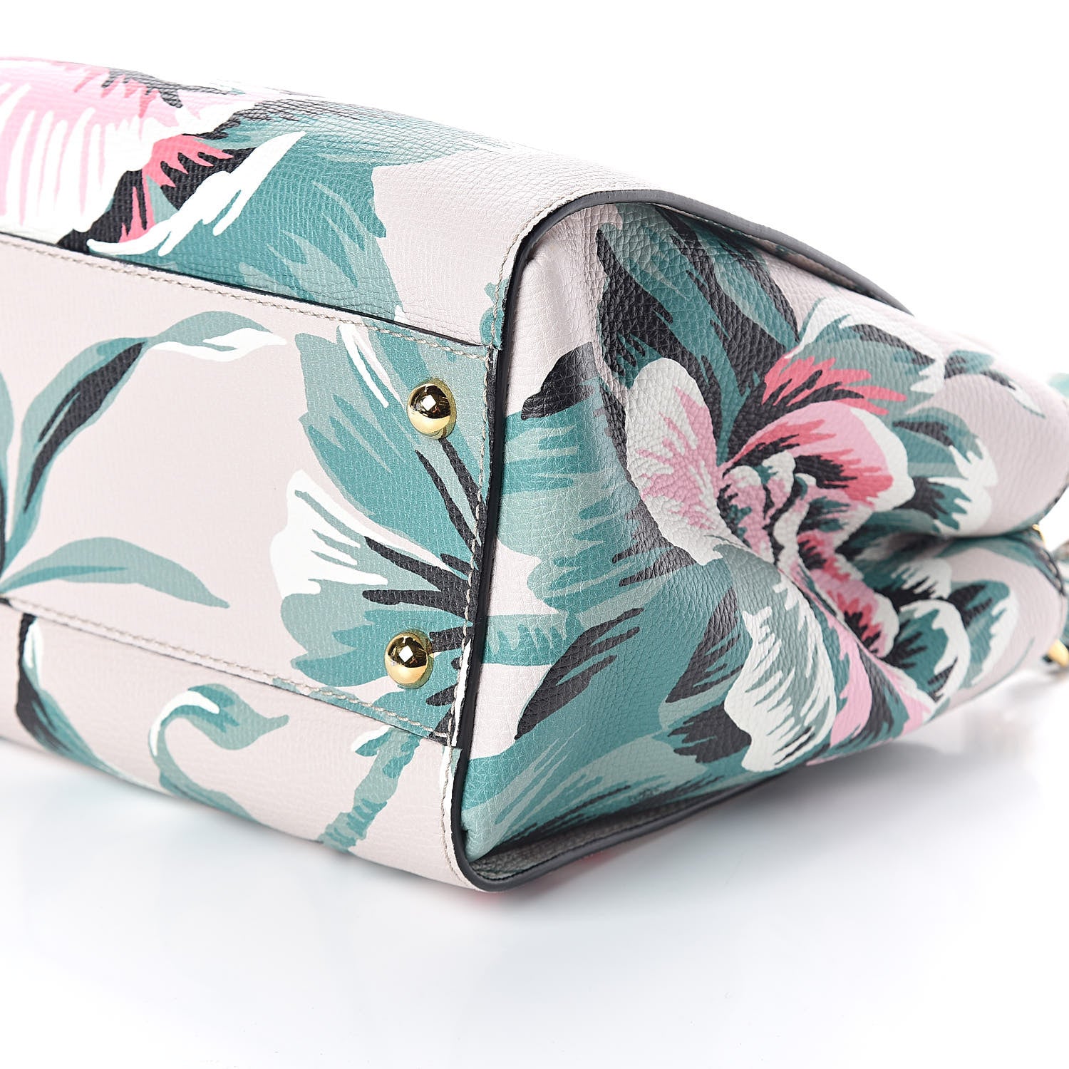 Burberry Soft Grain Calfskin Floral Print Medium Buckle Tote Natural Emerald Green 8 of 8