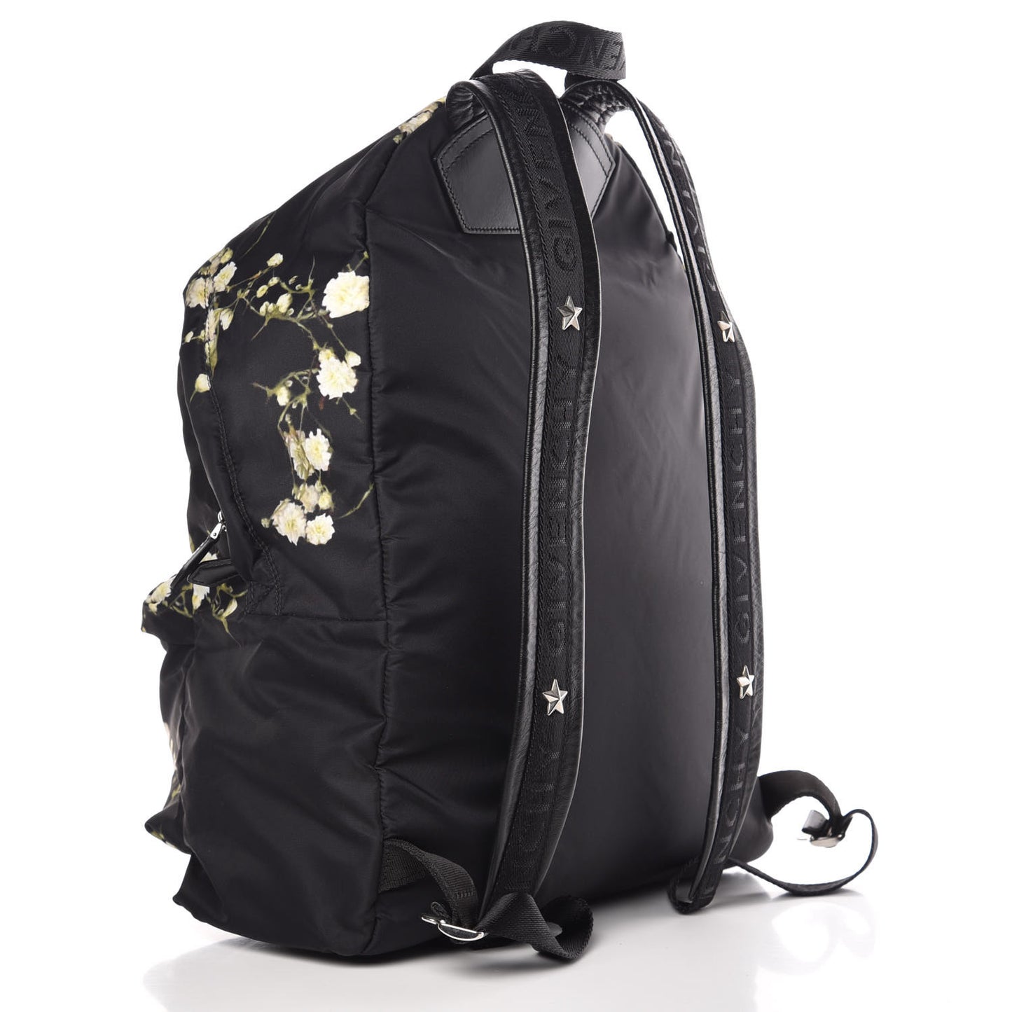 Nylon Calfskin Baby's Breath Print Backpack Black