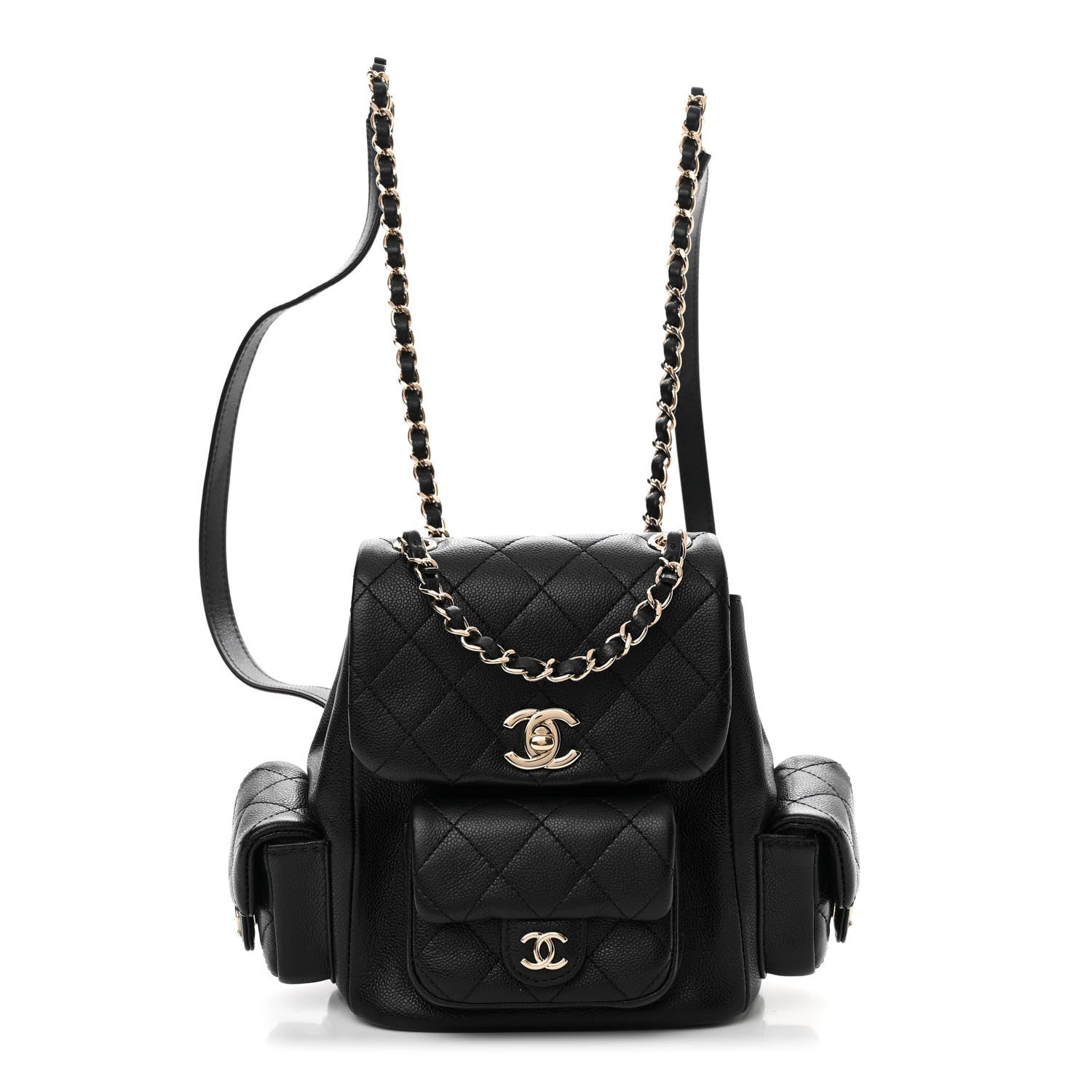 Chanel Shiny Caviar Quilted Small Pockets Drawstring Backpack Black 1 of 10