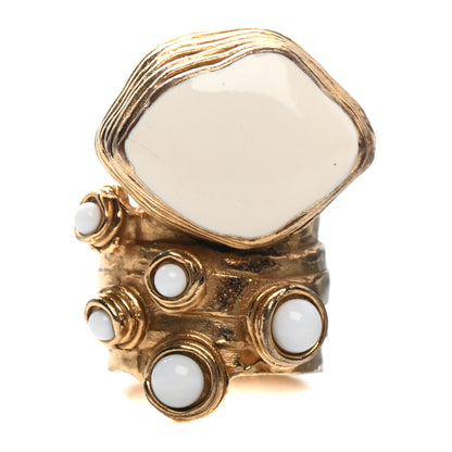 Saint Laurent Enamel Arty Ring 6 Gold White 1 of 5