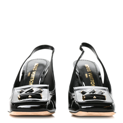 Louis Vuitton Patent Calfskin Shake Slingback Pumps 37 Black 2 of 10