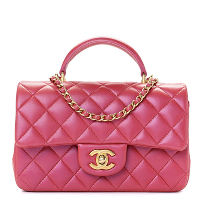 Chanel Iridescent Lambskin Quilted Mini Top Handle Rectangular Flap Red 1 of 13