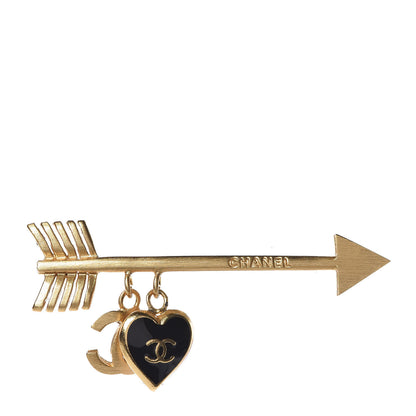Chanel Enamel Heart CC Arrow Brooch Black Gold 1 of 4