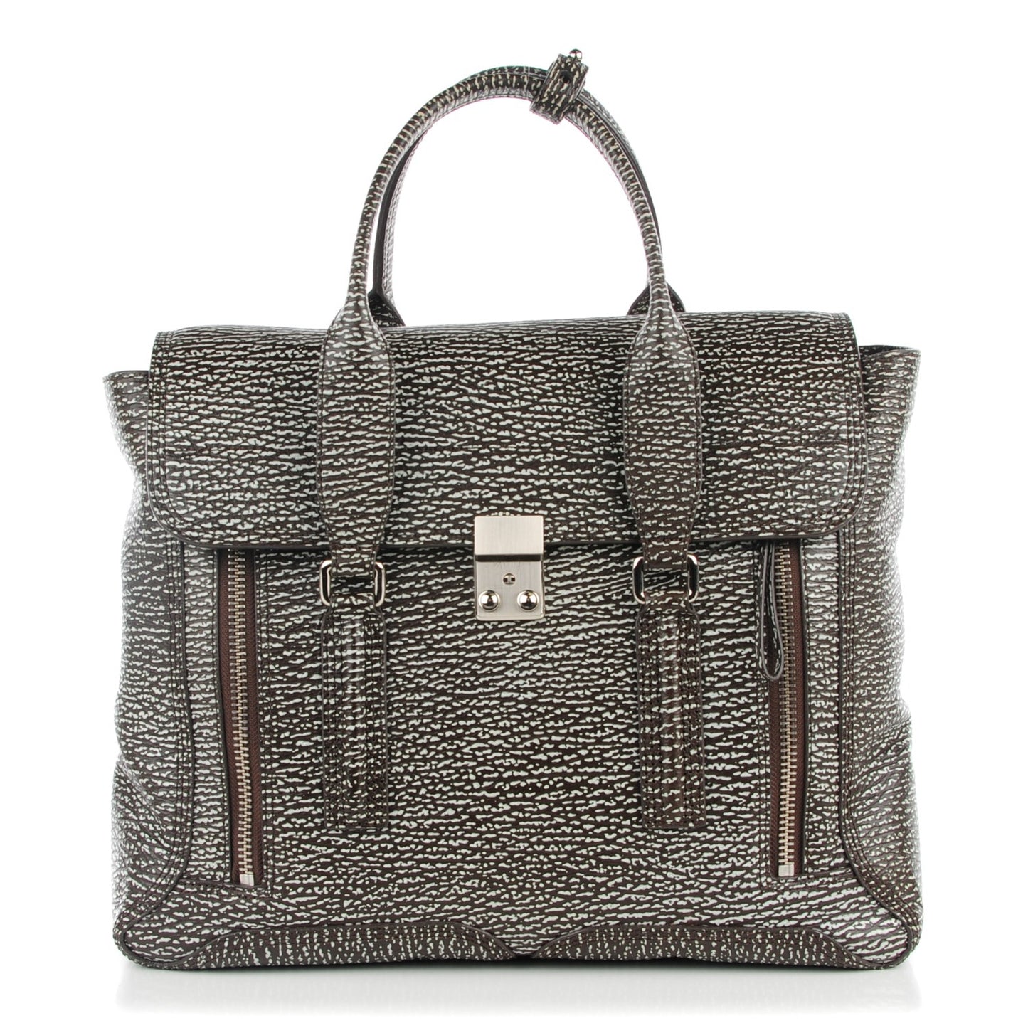 3.1 Textured Calfskin Large Pashli Satchel Black Cream