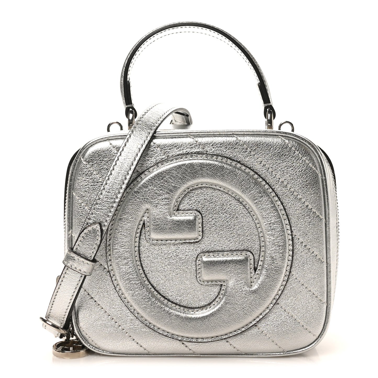 Metallic Sakai Be Green Calfskin Diagonal Stitched Blondie Top Handle Bag Silver