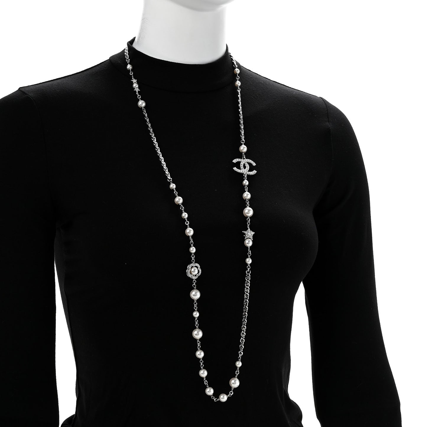Pearl Crystal CC Starfall Necklace Silver