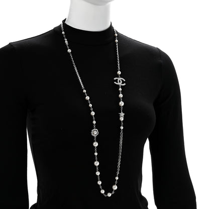 Chanel Pearl Crystal CC Starfall Necklace Silver 2 of 6