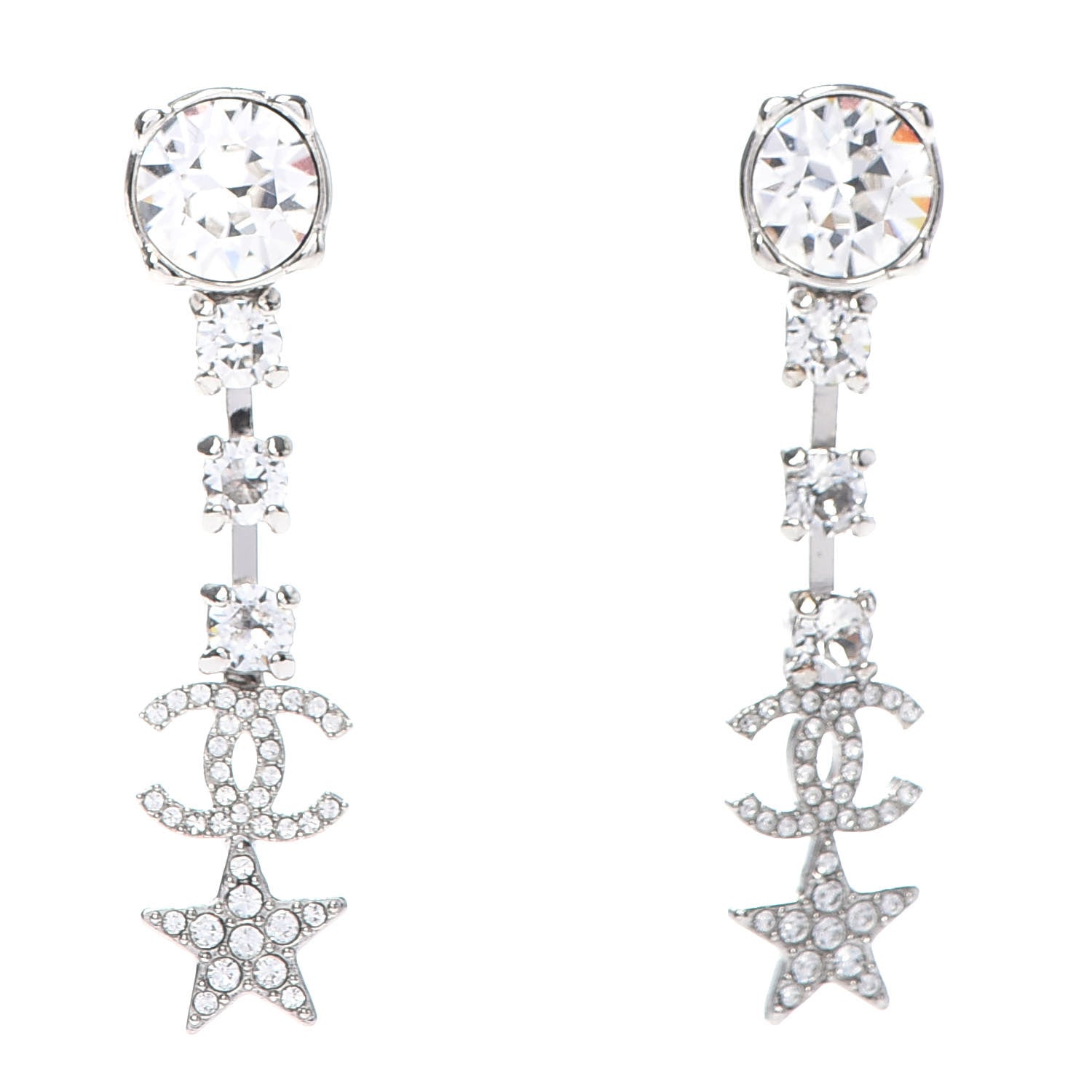 Chanel Crystal Starfall Drop CC Earrings Silver 1 of 5