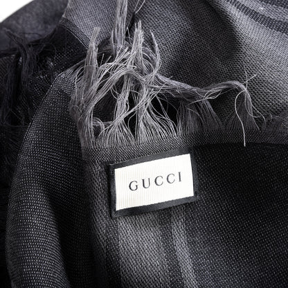 Gucci Wool Silk GG Monogram Diamante Plaid Surviee Shawl Graphite Black 3 of 4